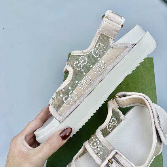 Gucci Nude Crystal Mesh Double Strap Sandals Size 38 EU - Picture 10 of 14
